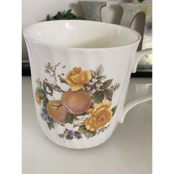 Crown Trent Harvest Coffee Mug Staffordshire England Yellow Rose Apple Berries - Picture 11 of 16